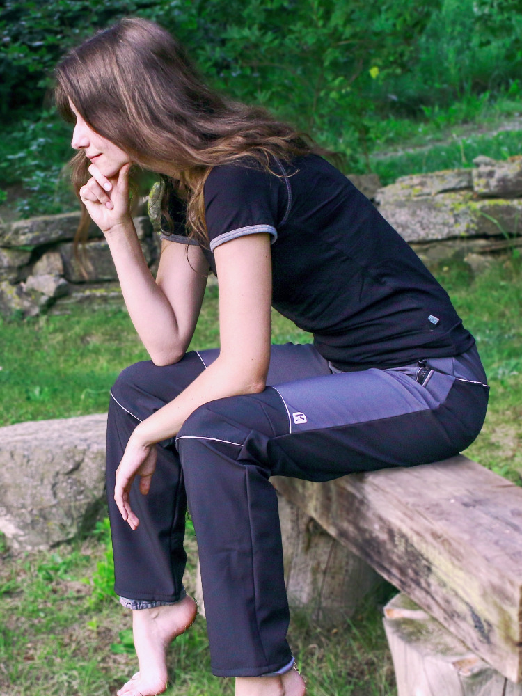 vel. M - Dámské softshellové kalhoty s fleecem / šedo-černé