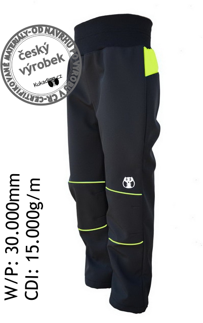 vel. 140 - Dětské softshellové kalhoty /černo-reflexní žluté/ 30.000mm, 15.000g/m